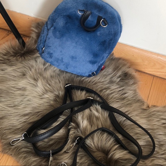 Blue fur mini backpack with zipper closure *NWT*